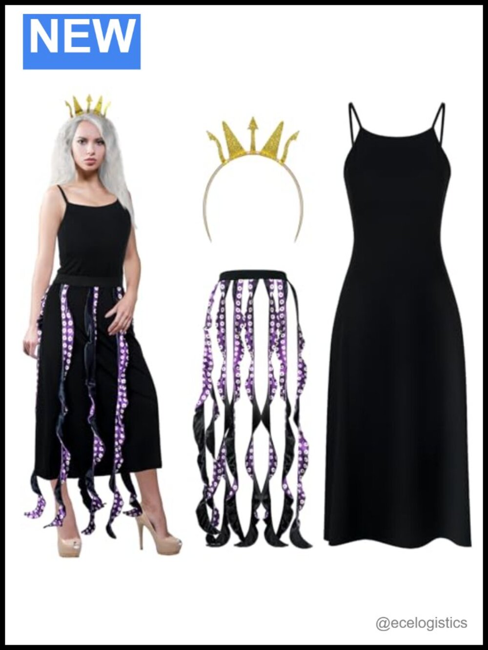 Halloween Octopus Costume 3pc Set Velvet Tentacle Skirt Crown